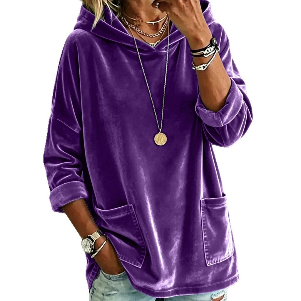New Autumn Fashion Casual Long Sleeve O-neck Solid Color Loose Fit Velvet Drawstring Hoodies