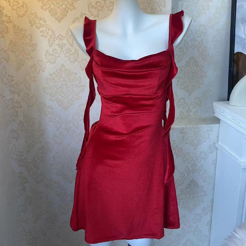 

Pure autumn and winter velvet sexy nightgown female slim back suspender chest pad pajamas loungewear XL червоний
