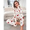 2024 Euro-Russian Style Women's Heart Print Pajama Set - Long Sleeve & Pants