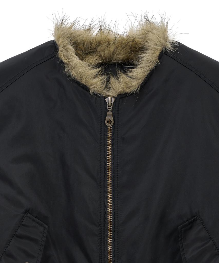 Noirer Shaggy Fur Ma-1 Crop Jacket (Black)