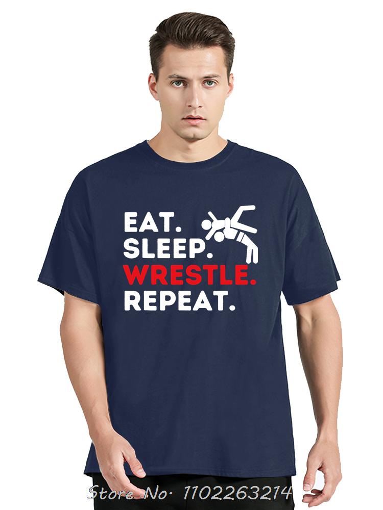 Eat Sleep Wrestle Repeat Funny Wrestling Oversized T-shirt Wrestler Men's Clothing Fashion Fitness T Shirt Casual Cotton Tshirt