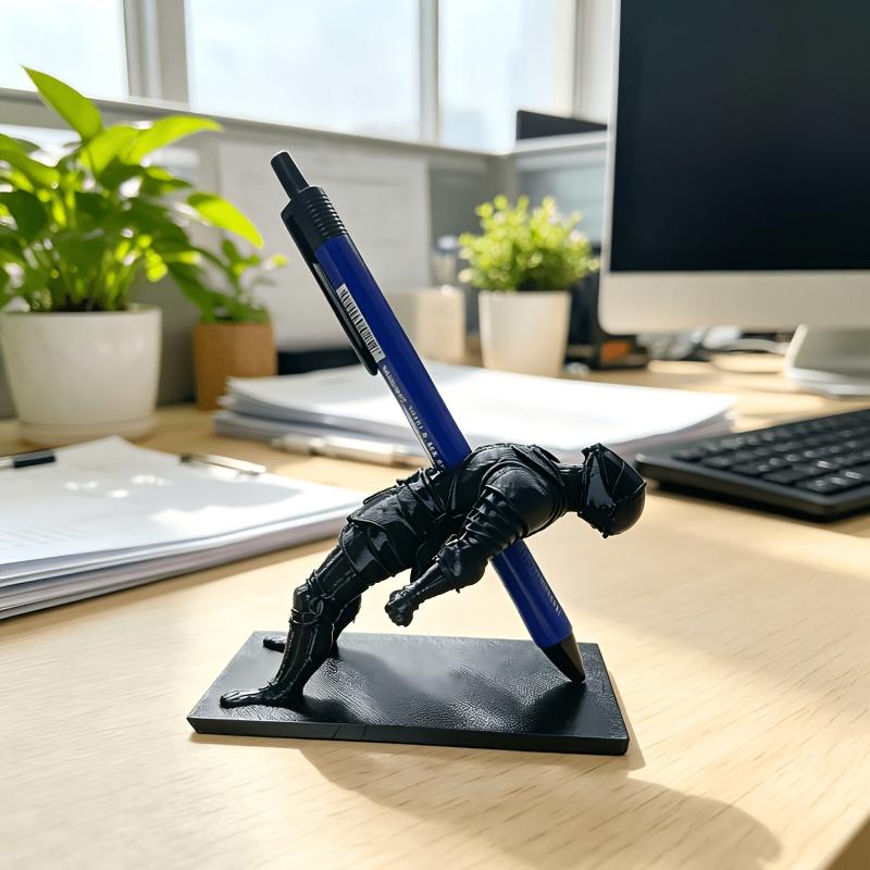 3D‑Printed Death Knight Pen Holder, Medieval Desktop Storage Organizer, Novelty Decorative Ornament for Desk