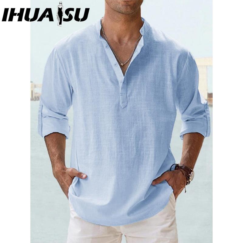 IHUASU Baumwolle Langarm T-Shirt Herrenmode Lockeres Shirt Bedrucktes Mitfühlendes Shirt