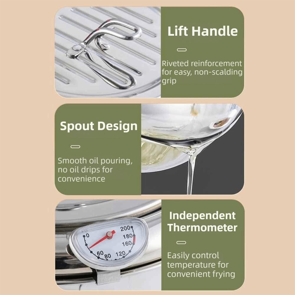 2.2/3.2/4.2L Deep Frying Pot with Thermometer Fryer Pot Mini Cooking Fryer  French Fries Frying