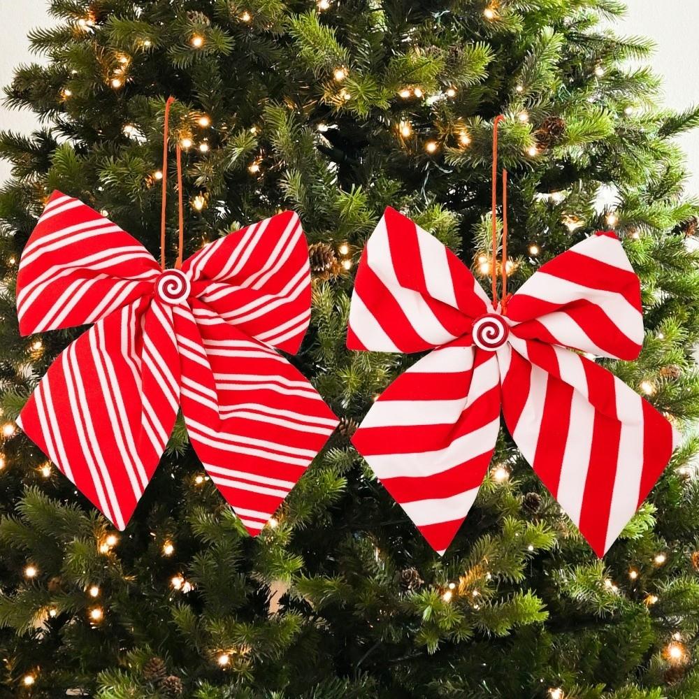 Candy Stripe Christmas Bow Tie Red White Tree Decorations New Wreath Bow  Door Decor