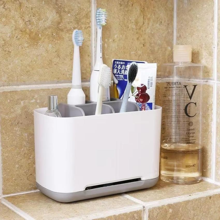 Electric Toothbrush Makeup Brush Holder Toothpaste Storage Case Large Capacity Detachable Portable with Drain Hole Rack
