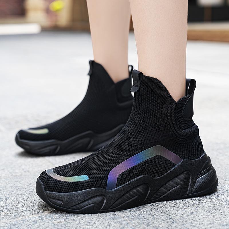 

Large size men s shoes trendy fly-woven mesh sports coconut shoes fashionable one-pedal lightweight shock-absorbing high-top socks shoes men 39