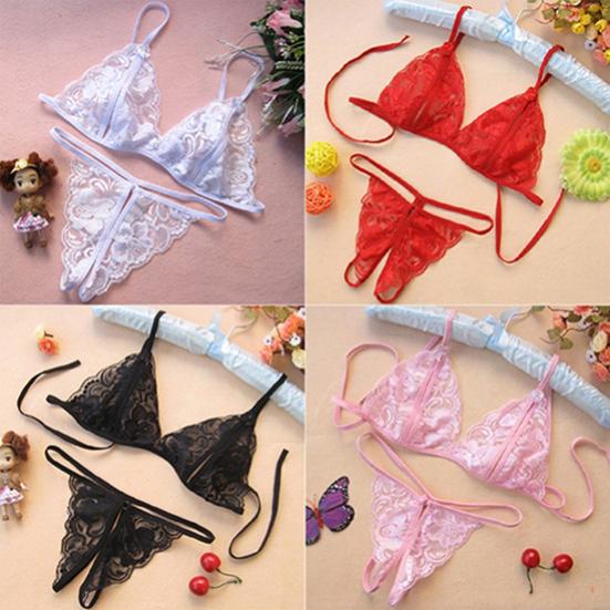 Sexy transparenter Spitzen-BH für Damen, schmaler G-String, modische Unterwäsche, Nachtwäsche