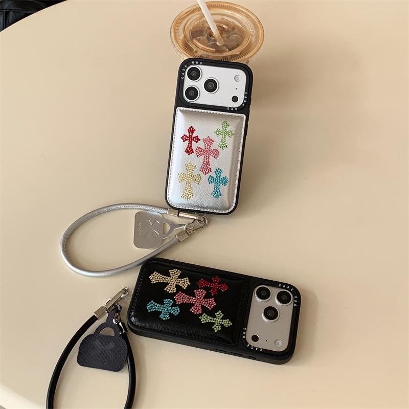 Bunte Strass-Leder-Kreuz-iPhone-Hülle für 17/16ProMax/15/14 - Damen Edition
