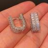 Huitan Fashion Design Lady Hoop Earrings with Bright Cubic Zirconia  Color Party Accessories Chic Engagement Noble Jewelry