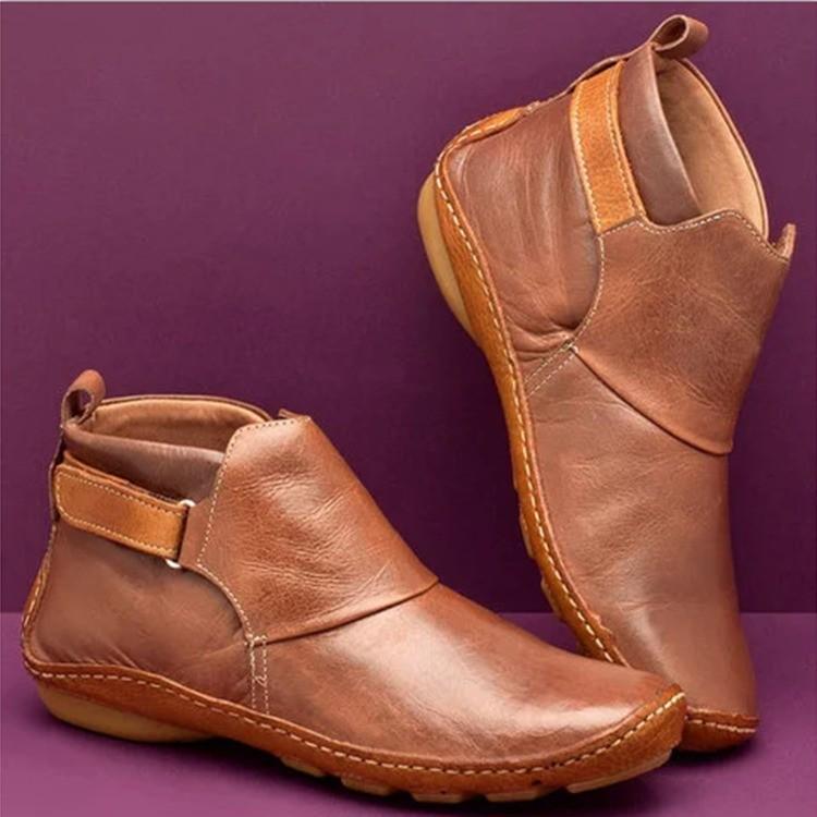 Women's Pointed Toe Leather Pull-on Casual Boots, Low Heel, Warm and Stylish.