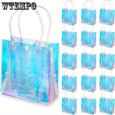 5 uds. Bolsa de Regalo Pequeña Reutilizable Iridiscente Transparente Portagolosas con Asas para Compras Fiesta de Navidad Detalle Bolsas de Compras Bolsos de Mano Bolsas de Regalo