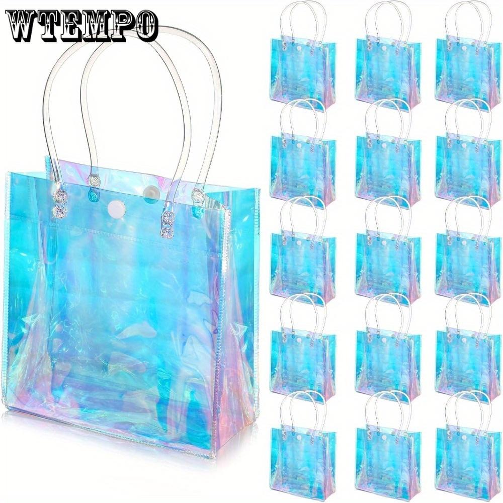 5pcs Small Gift Bag Reusable Iridescent Clear Bags Goodie Holder with Handles for Shopping Christmas Party Favor Shopping Bags Handbags Gift Bags