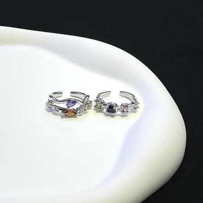 Farbige Edelsteine, Nischendesign, Leichter Luxus, Offener Zeigefinger, Hochwertiger Ring, Damen Vollpavé, Zirkon-Stacking, Tragen Personalisierter Ringe