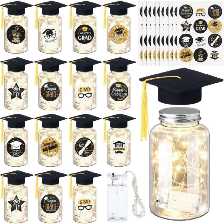 

2026 Graduation Money Jar with LED light,Graduation Cap Mason jar Graduation Party Decors for High School Graduation чёрный