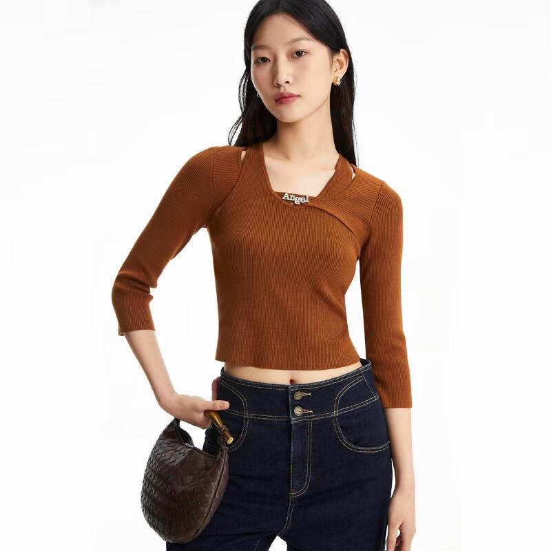 Vero Moda Women's Slim Fit 3/4 Sleeve U-Neck Knit Top