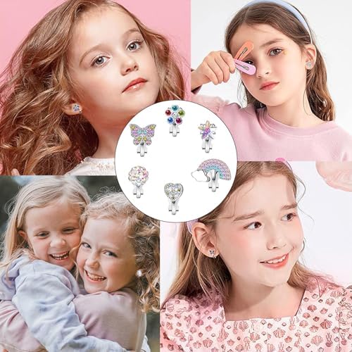 Clip On Earrings for Girls Kids Hypoallergenic Cute Ear Clips No Piercing Jewelry for Little Princess Birthday Gift Pink
