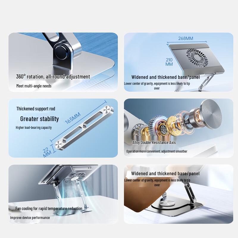 Adjustable Laptop Cooling Stand with Fan and 360° Rotation