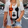 New summer new print casual v-neck T-shirt trendy creative elements suitable for casual T-shirts