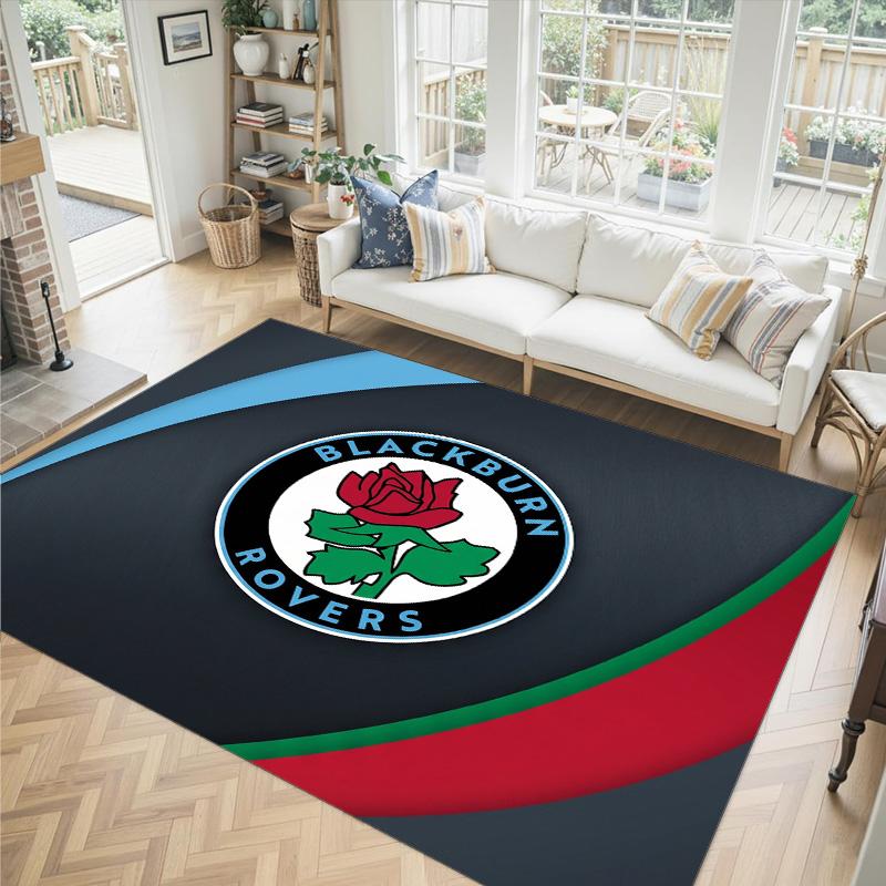 Blackburn Rovers Football Design Crystal Velvet Carpet Cozy Non?Slip Printed Rug For Bedroom Living Room Entrance