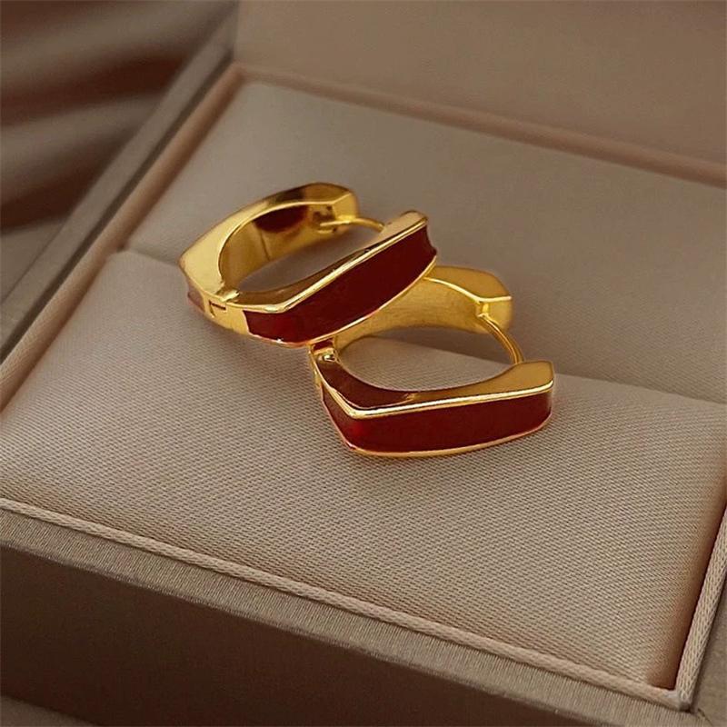 

15MM Glaze Red White Black Square Hoop Earring for Women Ear Cuff Exaggerated Personality Temperament Simple Zircon Brincos
