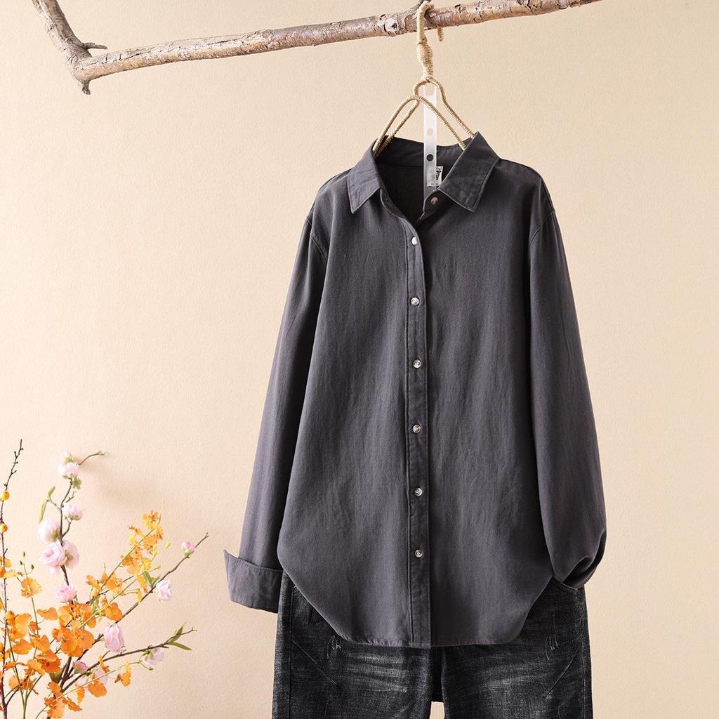 Japanese Style Long Sleeve Brushed Cotton Women's Shirt