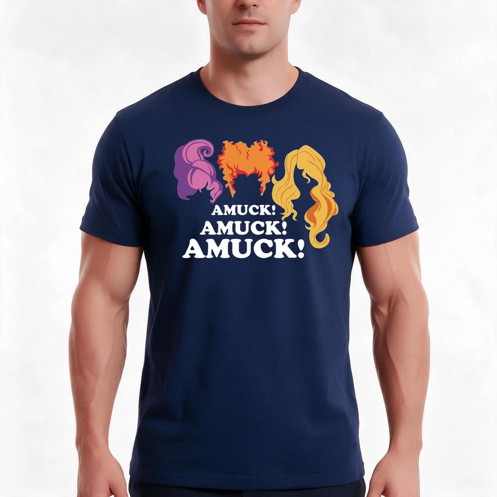 Amuck Amuck Amuck Scary Halloween Tshirt Summer Casual Cotton Tee Oversized Streetwear Tops Vintage Graphic Print