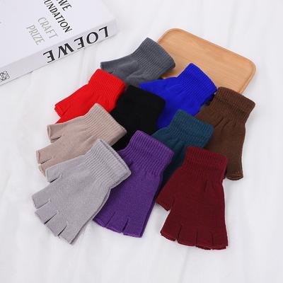1 Paar bunte gestrickte kurze Halbfingerhandschuhe Herbst-Winter-gestrickte elastische warme Handgelenkshandschuhe einfarbiges Fahrradzubehör