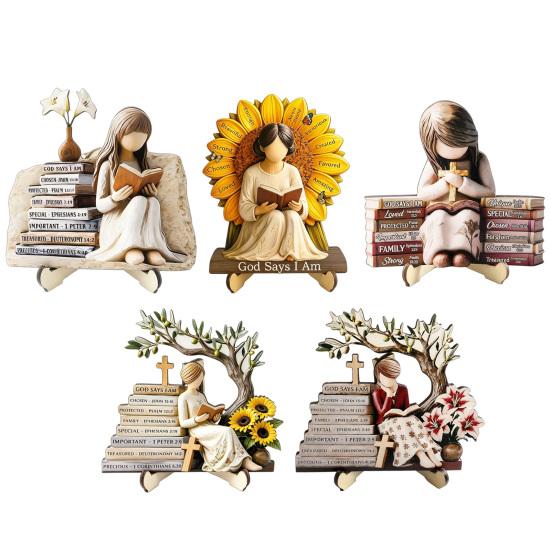 Scultura Decorativa Minimalista per Scaffale, Statuetta in Legno di Ragazza che Legge, Statua Stabile in Stile Pastorale, Statuetta da Scrivania per Decorazione di Librerie, Guarigione Artistica