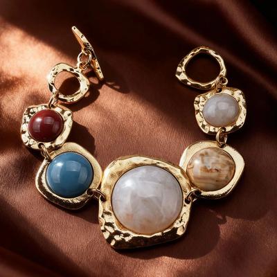 Boho Ethnic Style Vintage Resin Stone Charm Bracelets for Women Personality Punk Metal Gold Plated Irregular Bracelet Jewelry