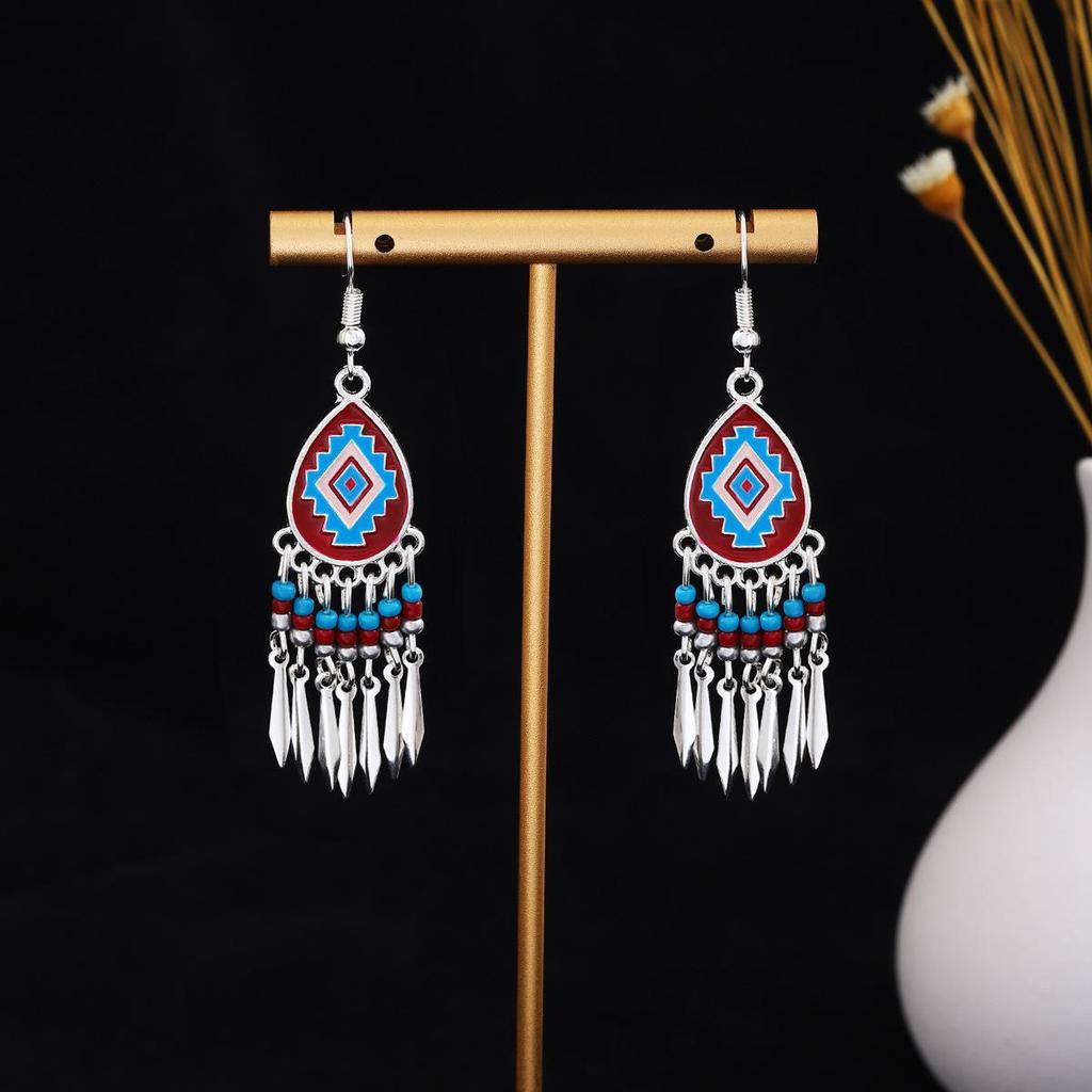 Vintage Ethnic Miao Silver Teardrop Tassel Earrings