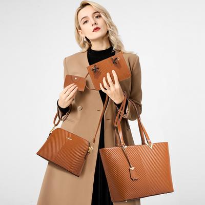 New Trendy Ladies Shoulder Bags Casual Large Capacity Women's Handbags Simple PU Leather Handheld 4Pcs Bags Wallet Set