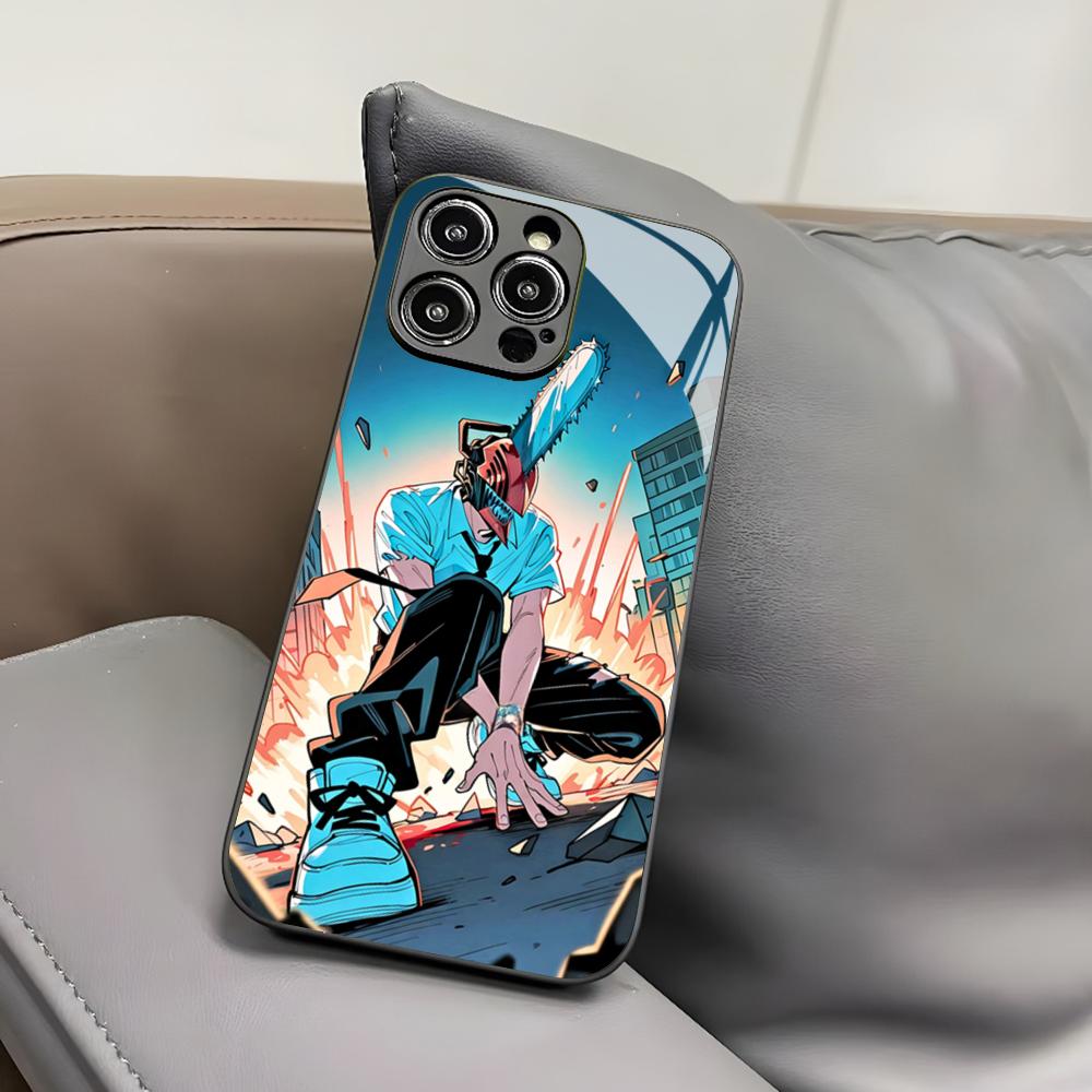 

Anime Chainsaw Man Phone Case for Iphone 17 Air 16 15 14 12 11 13 Pro Max Mini X Xr Xs Puls Black Glass Cover iPhone 12