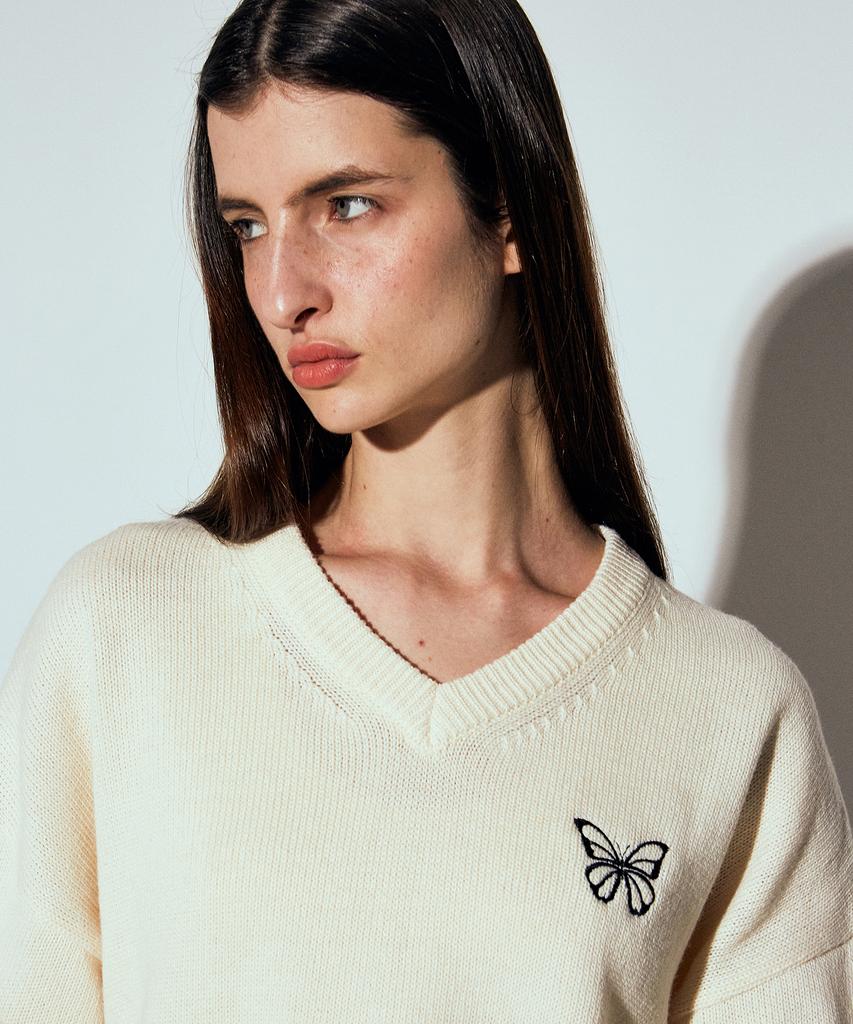 Nigaennikol Butterfly Signature Pullover Knit_Light Beige