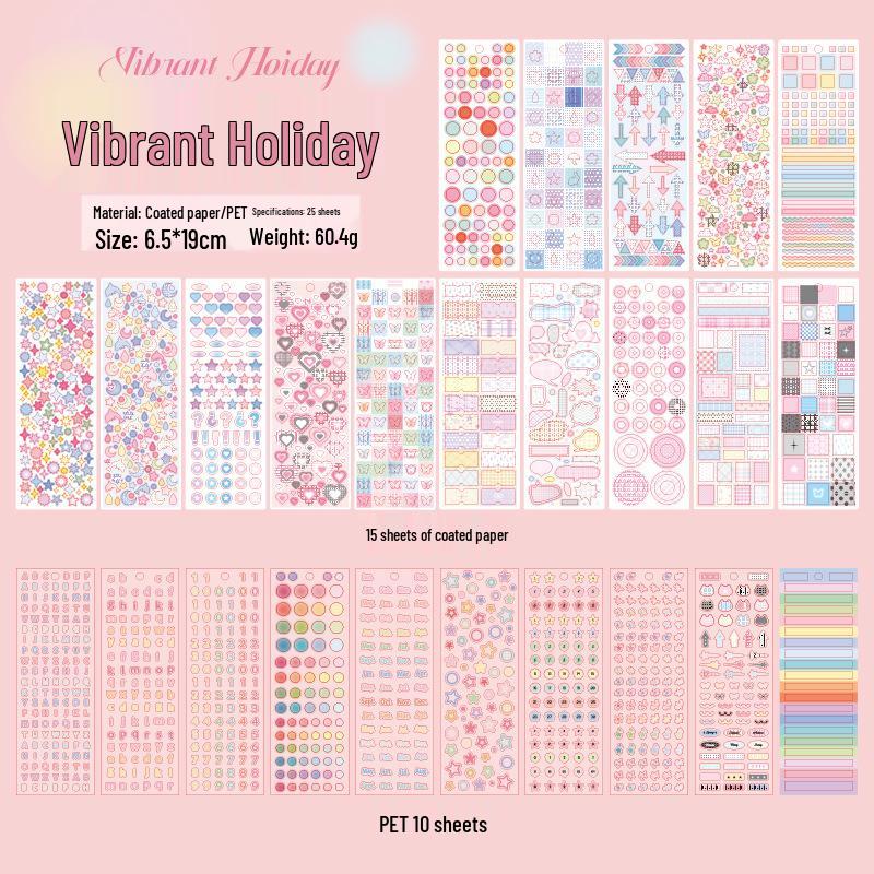 

Yuxian Colorful World Sticker Book: 25 Sheets of Round Dots & Stars for Journaling (2 Styles)