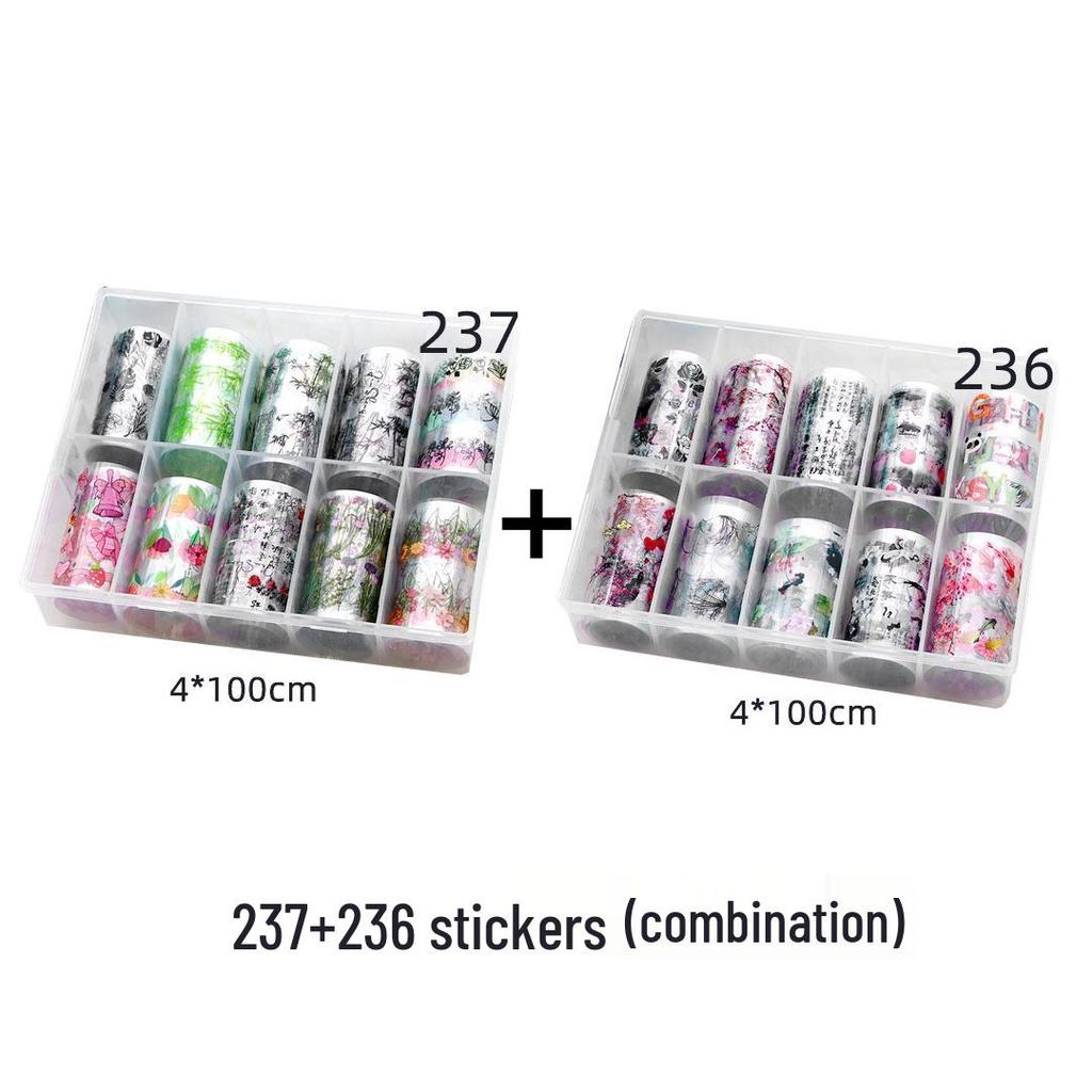 Chińskie Tuszowe Naklejki do Nail Artu: Gwieździste Niebo, Bambus, Kwiat Śliwy - 10 Wzorów