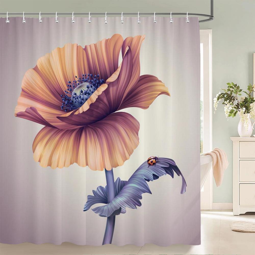 Tulip Flowers Print Shower Curtains Watercolor Boho Floral Waterproof Polyester Bathroom Bathtub Curtain Room Decor With Hooks