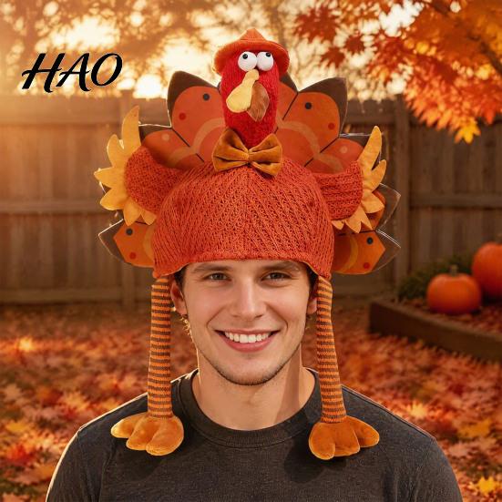 Funny Holiday Party Hat for Adults Turkey Adults, Thanksgiving Costume Accessory, Novelty Soft Creative Role Play Knitted Women, Men, Fall Headpiece