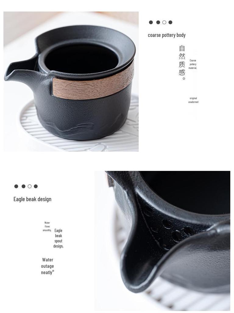 Elegant Portable Ceramic Tea Set with Wooden Tray: 1 Teapot & 4 Cups for Outdoor Adventures