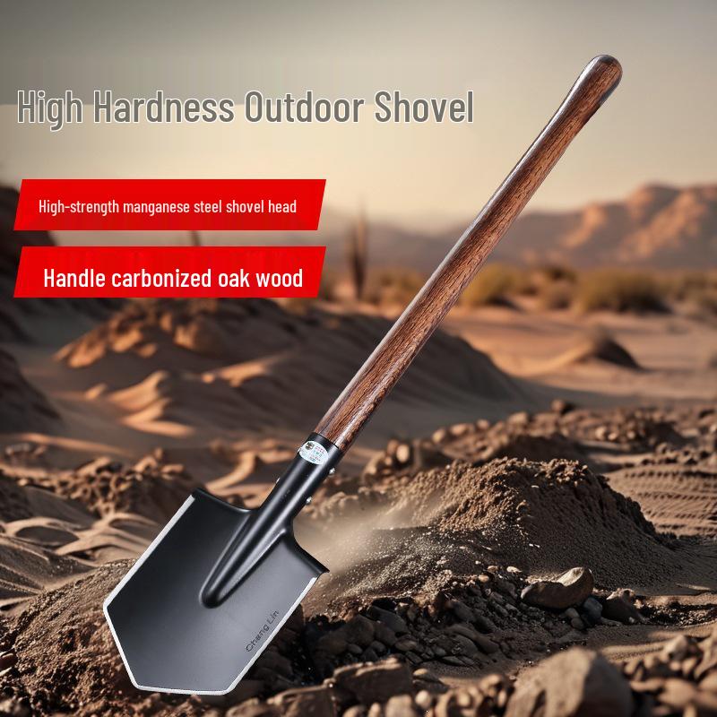 Changlin 106b Russian-Style Sapper Shovel: 80cm Carbonized Blue Steel with Wood Handle for Outdoor Use. Standard Size