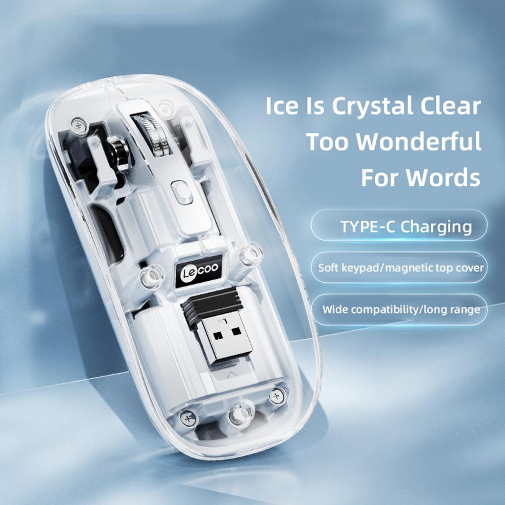 

Беспроводная двухрежимная Bluetooth-мышь Lenovo, подходящая для настольных компьютеров, ноутбуков, прозрачная светящаяся мышь WS215 белый