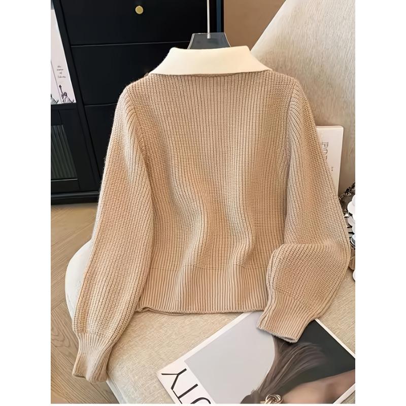 Elegant beige damecardigan med ribbestrikket detalj - Lett luksus, varm og stilig åpen genser for høst og vinter, Høst Vinter Bekledning|Ribbestrikket Cardigan
