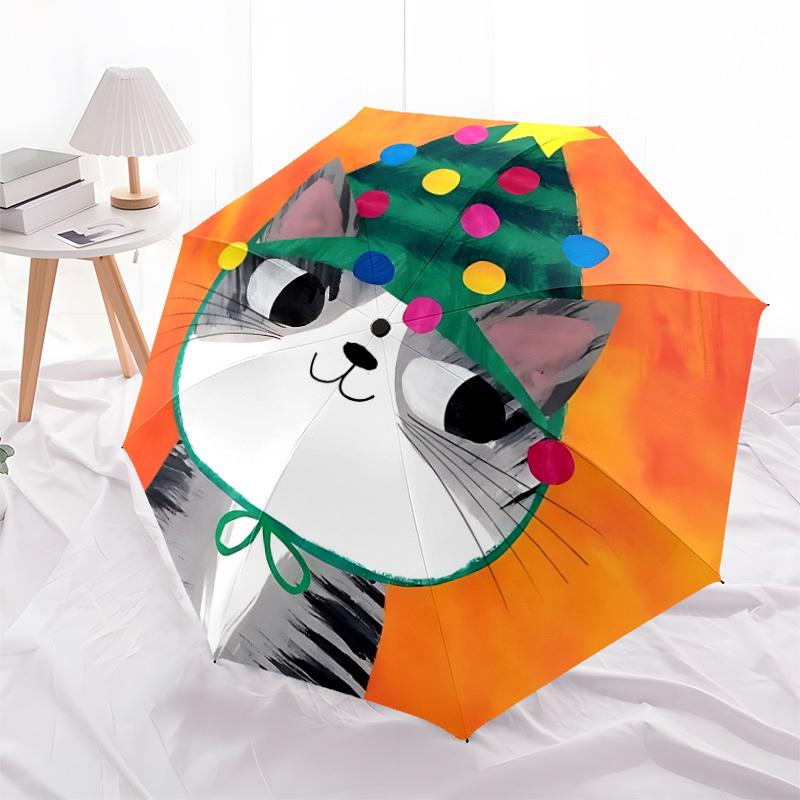 1pc Cat Christmas Automatic Folding Umbrella - Portable Collapsible Design, 8-Rib Iron Frame, Playful Design yy251215231