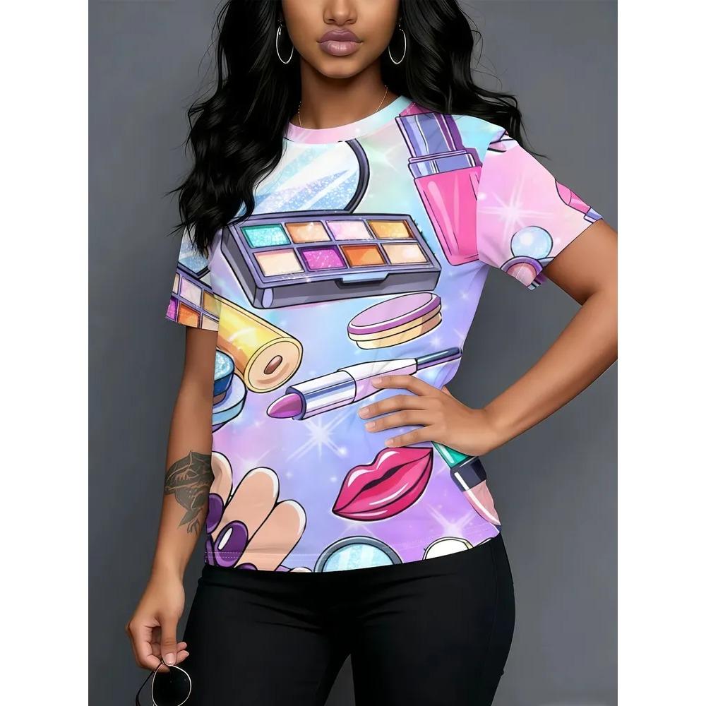Beautiful Retro Colorful Creative 3D Printed Short Sleeved T-shirt Fashionable Comfortable Soft Breathable Large Loose Womens T-shirt