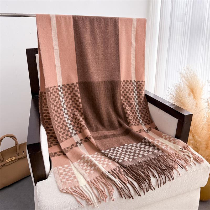 

Переплетенный клетчатый осенне-зимний теплый шарф женская шаль модный универсальный пригородный шарф с бахромой из искусственного кашемира 200CmX66cm (with tassel)