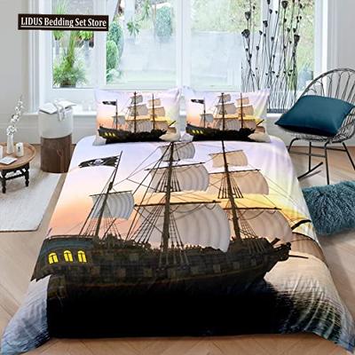 Set Copripiumino con Motivo Nave a Vela Stampa 3D Barca Per Bambino Adolescente Adulto Set Biancheria da Letto Copripiumino in Poliestere Matrimoniale King Singolo