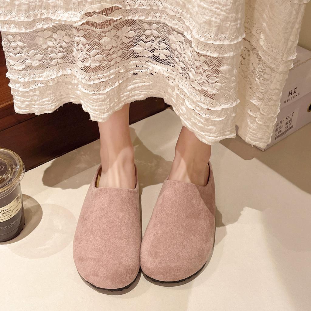 Spring and summer new casual platform slippers flat bottom one pedal bag head retro half slippers single shoes women