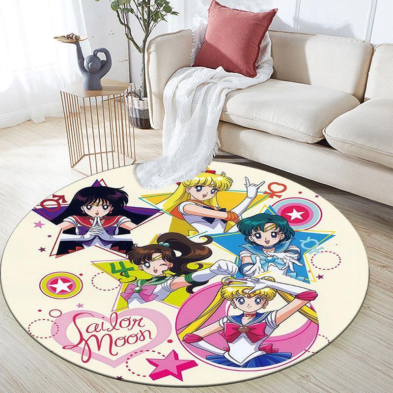 Sailor Moon,Round Area Rug,Carpet Rug for Living Room Bedroom Sofa Playroom Decor,Non-slip Floor Mat