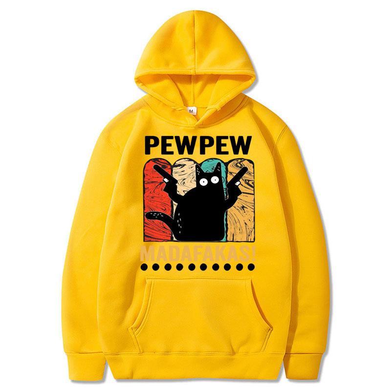 Pew Pew Madafakas Cat with Two Guns Meme Hoodies Unisex Fashion Vintage Sportwear Fleece Warm Oversized Casual Tracksuit Male