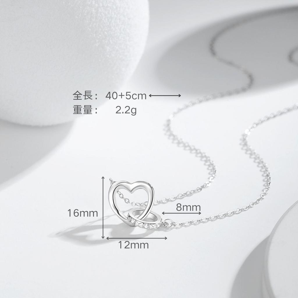 Necklace Mobius Heart SV999 Metal Allergy Free with Zirconia Ultra Light Anniversary Gift Adjustable Eternal Love Simple Daily Use D2838 [ORIKIN]